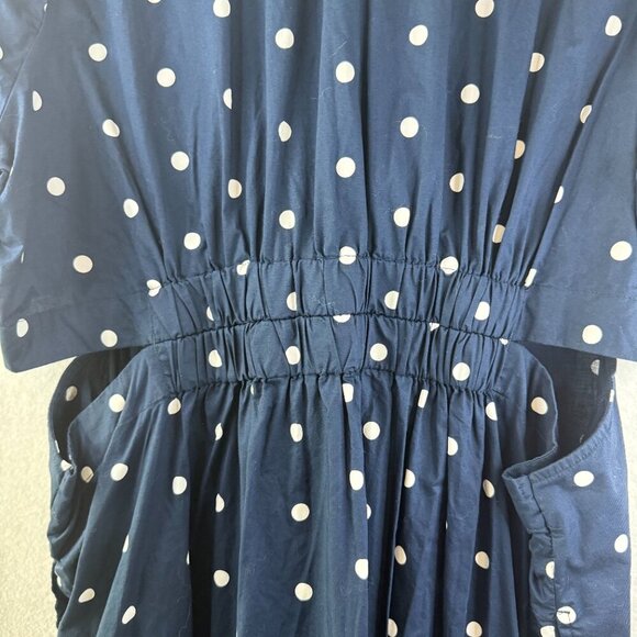Old Navy Women's Shirt Dress Midi Polka Dot Cut Out Sides Button Front Navy 3X - Picture 14 of 14